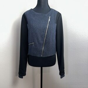 W118 By Walter Blazer Women's Medium Blue Asymmetrical Zippered Cropped Moto